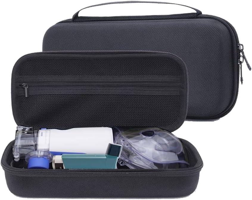 Tvrdý shell Nosenie puzdro pre prenosné ručné rozprašovač stroj Astma Inhaler, EVA Travel Bag for Astma Spacer Maska pre mužov a Woemn, Medicine Kits Organizátor, Atomizer Holder with Mesh Pocket