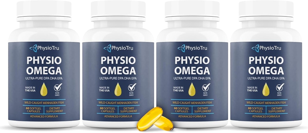 Fyzio Omega 2400mg Fish Oil with Omega 3 Mastné kyseliny Supplement - Heart & Brain Health Supplements for Adults - Non-GMO, Burpless, Light Citrus Flavor, Trvalo dostupné - 240 Softgels