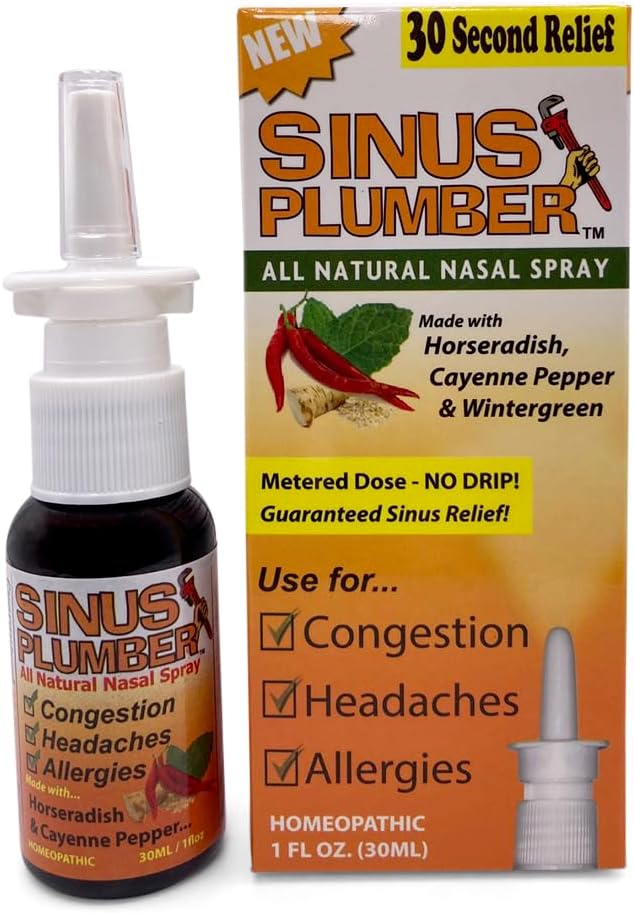 Sinus Plumber Pepper Nasal Spray, Alergia a Sinus Relief, Kongescia, bolesti hlavy, 1 fl oz