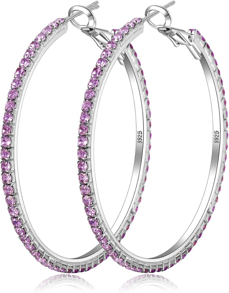 925 Strieborné náušnice Veľké náušnice Kamienky Veľké Cubic Zirconia Hoop náušnice tenké Kamienky Round Hoop náušnice pre ženy 20/30/40/50/60/70 mm Iskra s kryštálmi pre ženy
