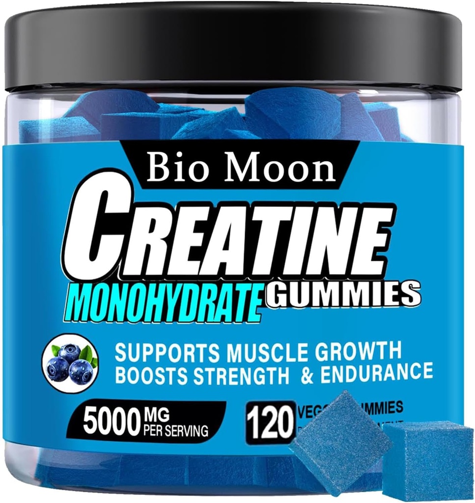 Kreatínmonohydrát Gummies 5000 mg pre mužov a ženy, žuvačky Kreatín Monohydrát pre svalovú silu, svalový Builder, Energy Boost, Pred-Workout Supplement (120 počet) - čučoriedková príchuť