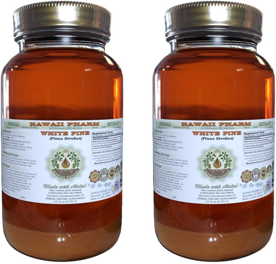 Biely borovicový tekutý extrakt bez obsahu alkoholu, biely borovicový (Pinus Strobus) sušená kôra Glycerit Natural Herbal Supplement, Hawaii Pharm, USA 2x32 fl.oz