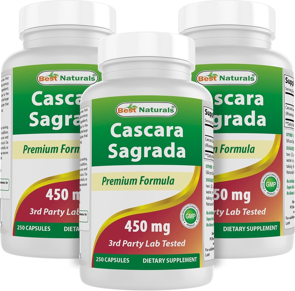 Najlepšie prírodné Cascara Sagrada 450 mg 250 Kapsule (250 Počet (Pack of 3))