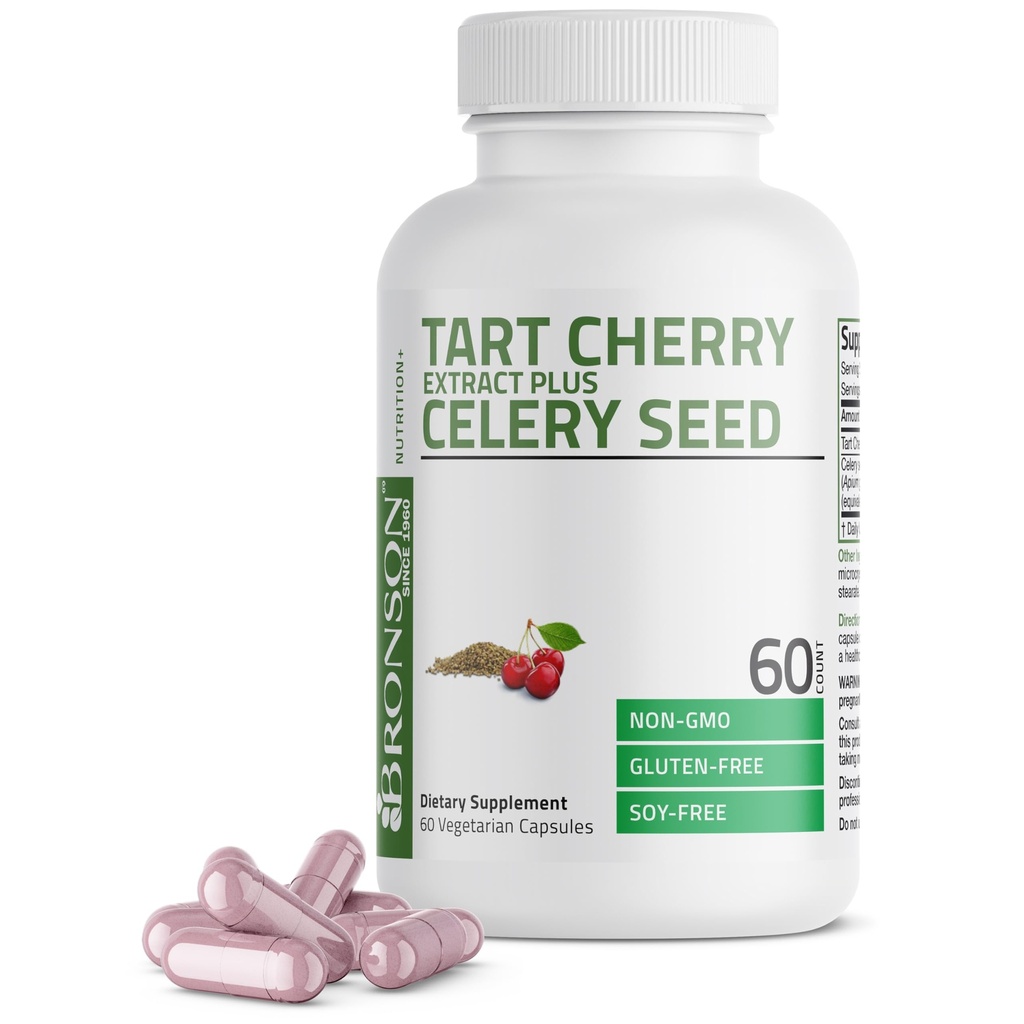 Bronson Tart Cherry Extract + Zelerové semená Kapsule - Výkonná kyselina močová Čistenie, Spoločná podpora mobility a svalovej obnovy Doplnkové - Non-GMO Formula - 60 Vegetariánske kapsule