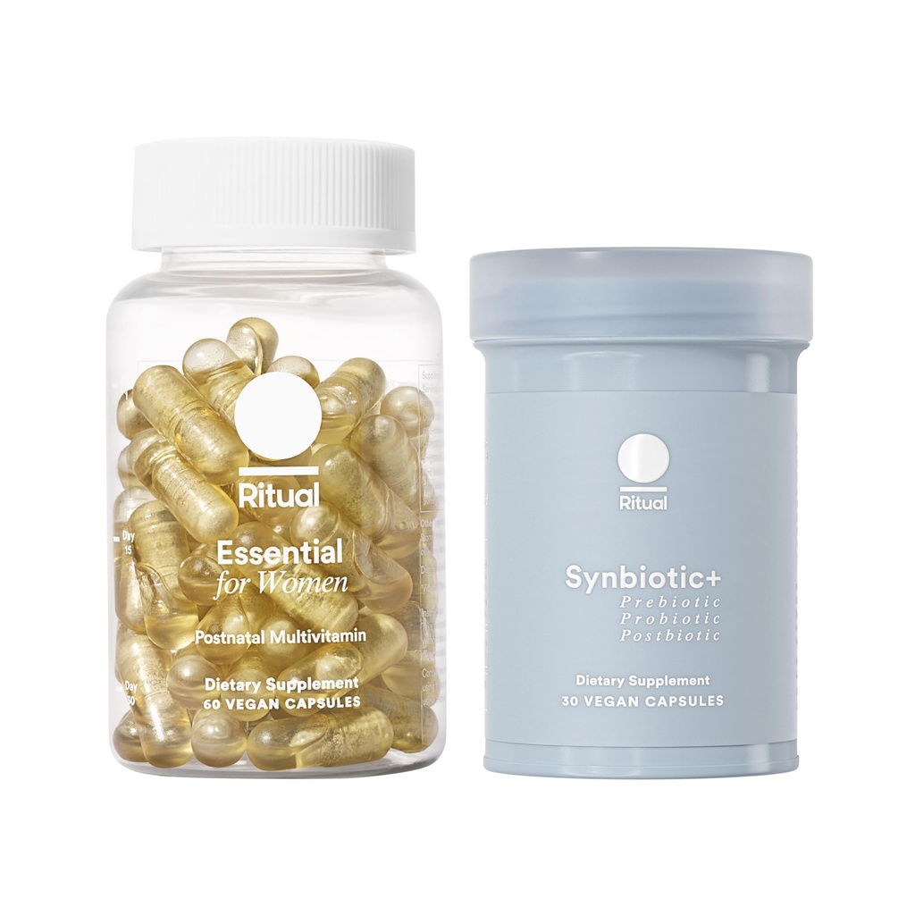 Rituálne postnatálne multivitamíny a Gut Duo doplnky s postnatálnymi vitamínmi a synbiotikom+: 3-in-1 Probiotické, Prebiotické, Postbiotické, Podporuje Laktáciu, a zdravie Gut, 30 dní