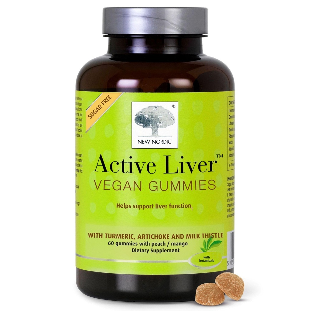 NEW NORDIC Active Liver Gummies, Milk Thitle, Artičoky & Turmeric Supplement, Natural Peach Mango Flavor, Sugar Free & Vegan, 60 Count (Pack of 1)