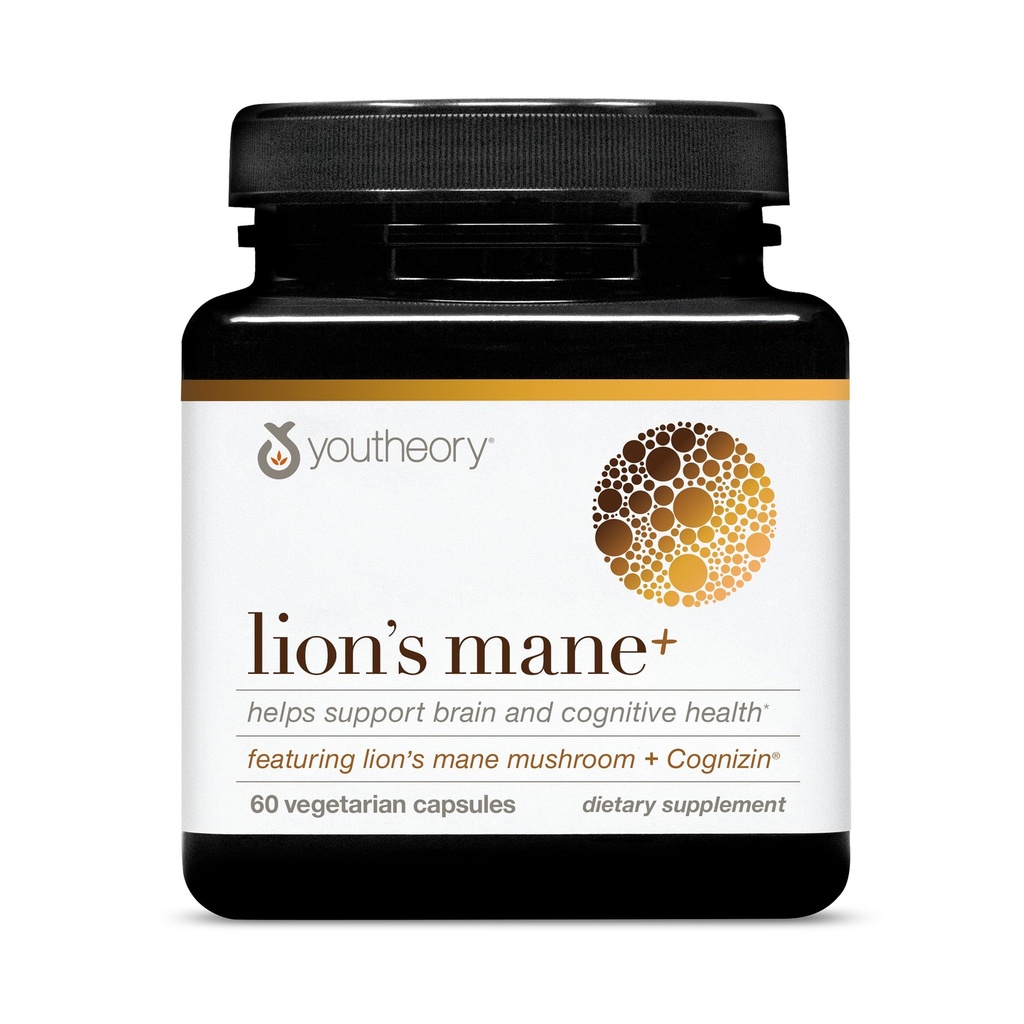 Youtheory Lion's Mane Plus - Hubové doplnky s Cognizinom - ponuky Focus & Brain Support* - 60 Vegetariánskych kapsúl