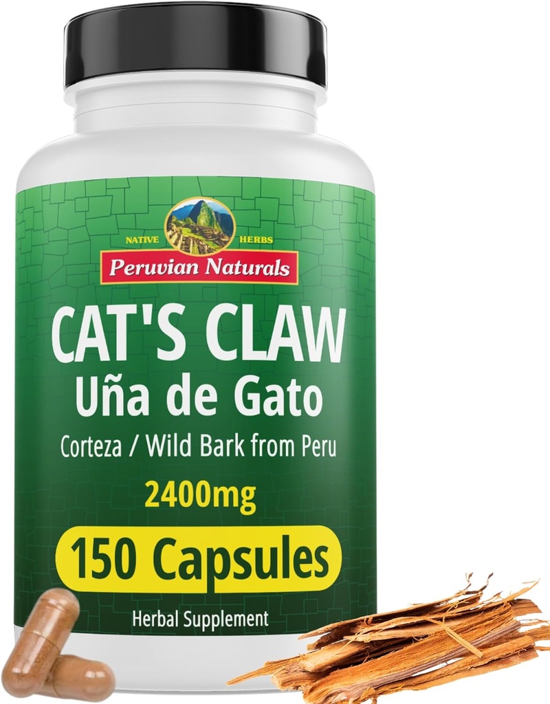 Peruánska prírodná mačacie kravské bylinné doplnky 150 Kapsule - Uña de Gato 2400mg Vegan, 100% prírodné mačky Claw Bark pestované v Peru, Non-GMO, Uncaria Tomentosa UNA de Gato