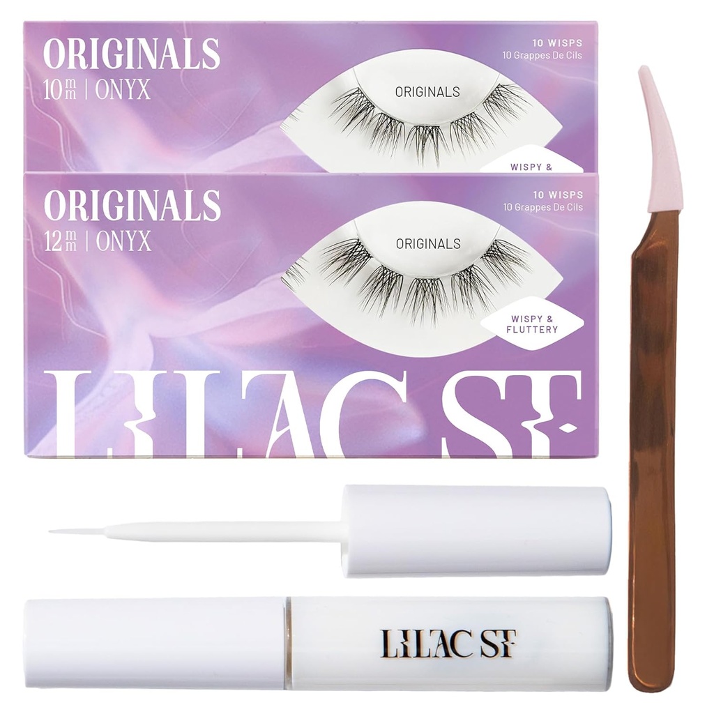 Lilac St - Originals Starter Kit - Obsahuje prírodné Faux riasové klastre (10mm & 12mm), Clear Lash Glue, & Lash Applicator - Ľahké & Life like - Trvá 10 dní - Cruelty Free, Vegan - 20 Lashes