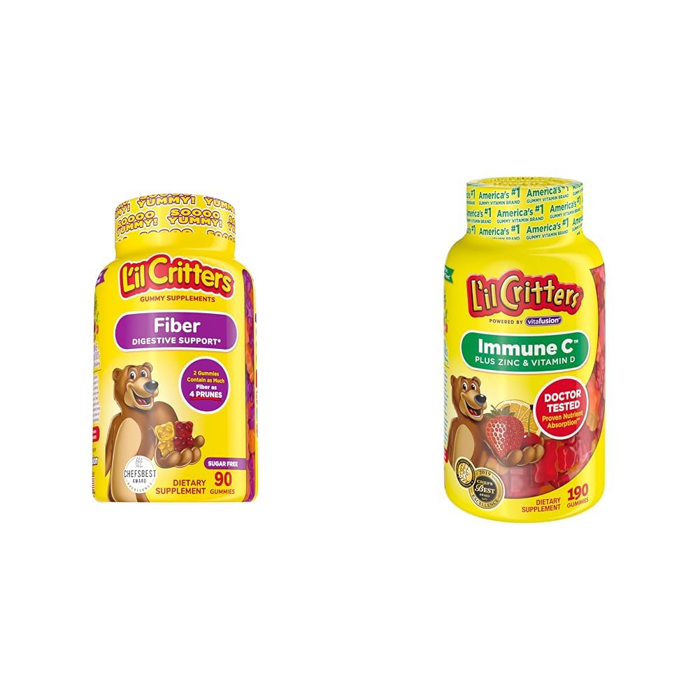 Libry Critters Fiber Denné Gummy doplnok pre deti, pre trávenie podporu, Berry a citrónové príchute a imunitné C Denné Gummy doplnok Vitamín pre deti, pre vitamín C, D a zinok pre imunitnú podporu