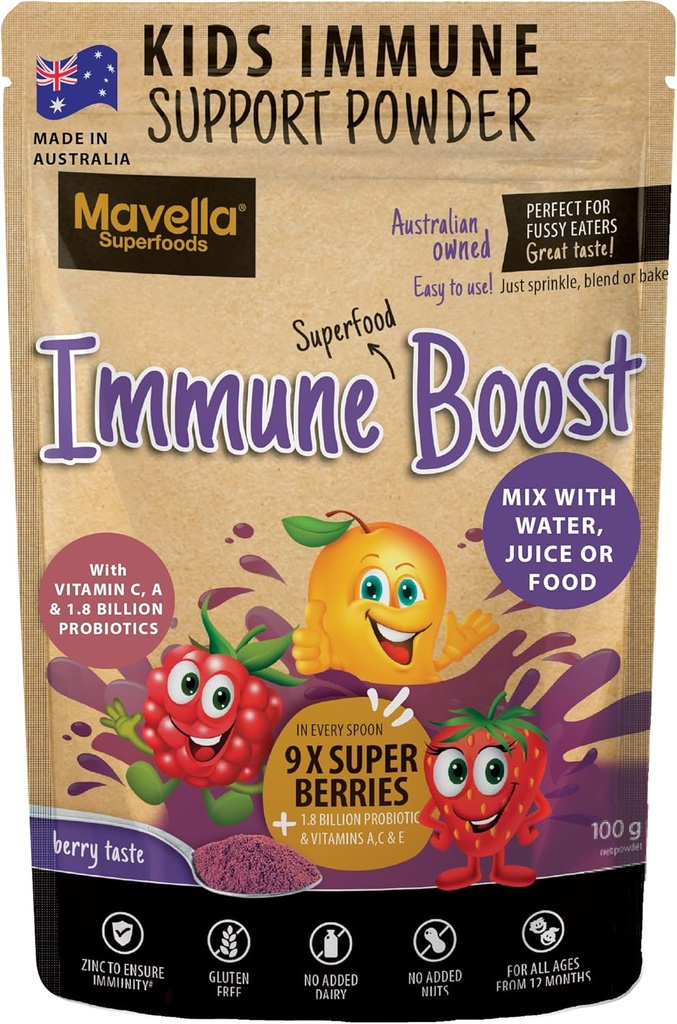 Deti Imunitná podpora Prášok - Imunitné posilnenie s vitamínom C A + E, Horčík a probiotiká pre s 9 Superberries - Berry Chuť Imunity Gummies Alternative 3.52oz (100g)