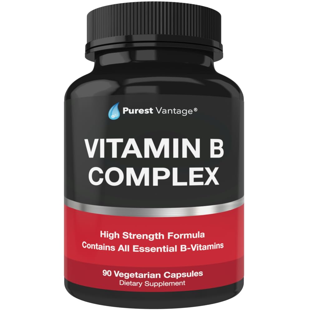 Vitamín B komplex Vitamíny B12, B1, B2, B3, B5, B6, B7, B9, kyselina listová - Super B komplex Vitamíny pre ženy, mužov, dospelých - 90 Vegetariánskych kapsúl
