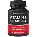 Vitamín B komplex Vitamíny B12, B1, B2, B3, B5, B6, B7, B9, kyselina listová - Super B komplex Vitamíny pre ženy, mužov, dospelých - 90 Vegetariánskych kapsúl