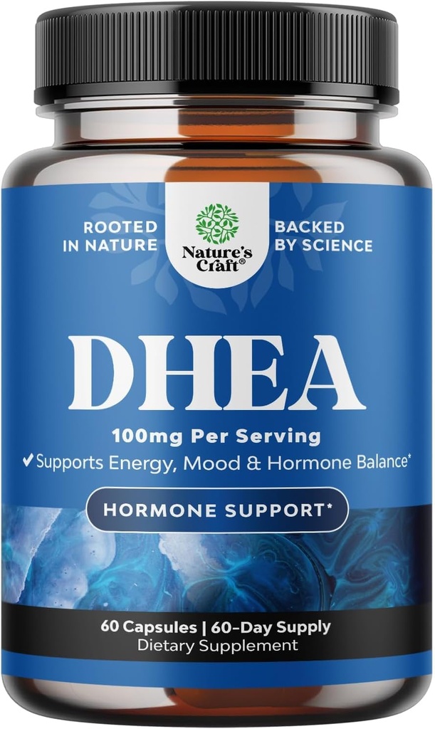 DHEA dodatok pre ženy a mužov - Pure DHEA 100mg pre Hormone Balance, zlepšuje stabilitu nálady, funkciu mozgu, imunitný systém, energia a plodnosť - Dehydroepiandrosterone Kapsule pre dospelých - 60 Ct