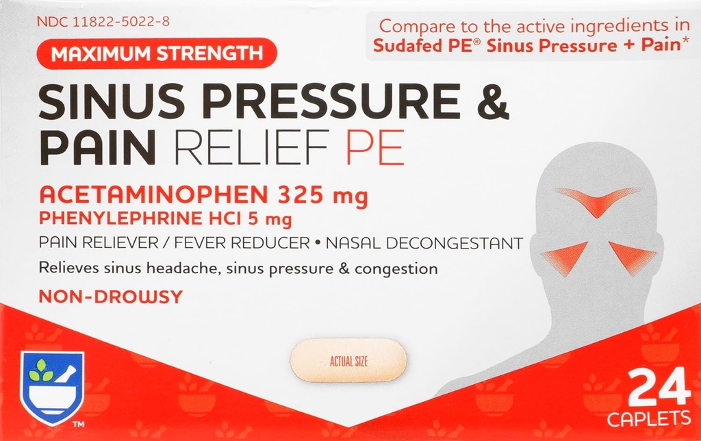 Rite Aid Sinus Tlak a bolesť Reliever PE, Non-Drowsy - 24 Tablets 