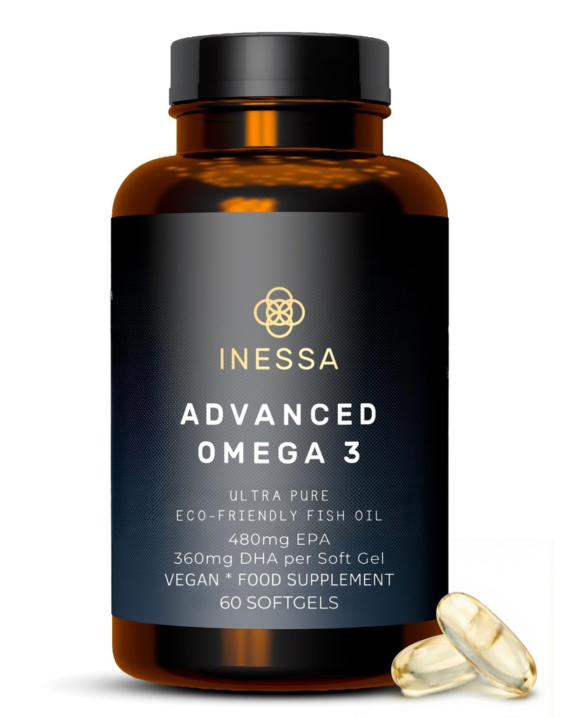 Omega 3 Rybí olej 1200mg (480mg EPA/360mg DHA na kapsulu) Vysoká sila, Ultra Pure, Eco Friendly 60 Kapsule, 2 Mesiace Zásobovanie. GMP & Friends of the Sea Certification