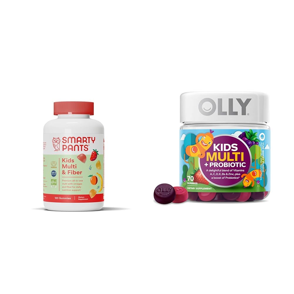 SmartyPants Kids Multivitamín Gummies and Fiber Supplement: Omega 3 Fish Oil & OLLY Kids Multivitamín + Probiotická Gummy, Tráviace a imunitná podpora