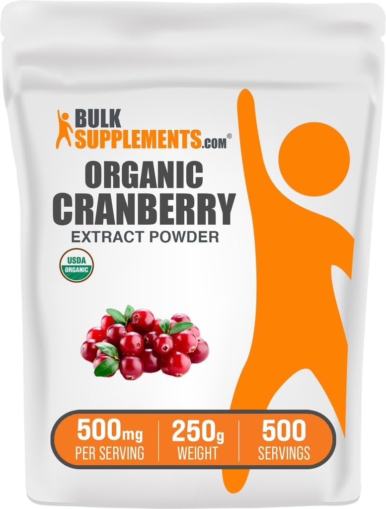 BulkSupplementments.com Organic Cranberry Extract Powder - Organic Cranberry flavoring Powder, Zdroj: Vaccinium Macrocarpon Fruit - Vegan & Gluten Free, 500mg per Serving, 250g (8,8 oz) (Pack of 1)