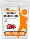 BulkSupplementments.com Organic Cranberry Extract Powder - Organic Cranberry flavoring Powder, Zdroj: Vaccinium Macrocarpon Fruit - Vegan & Gluten Free, 500mg per Serving, 250g (8,8 oz) (Pack of 1)