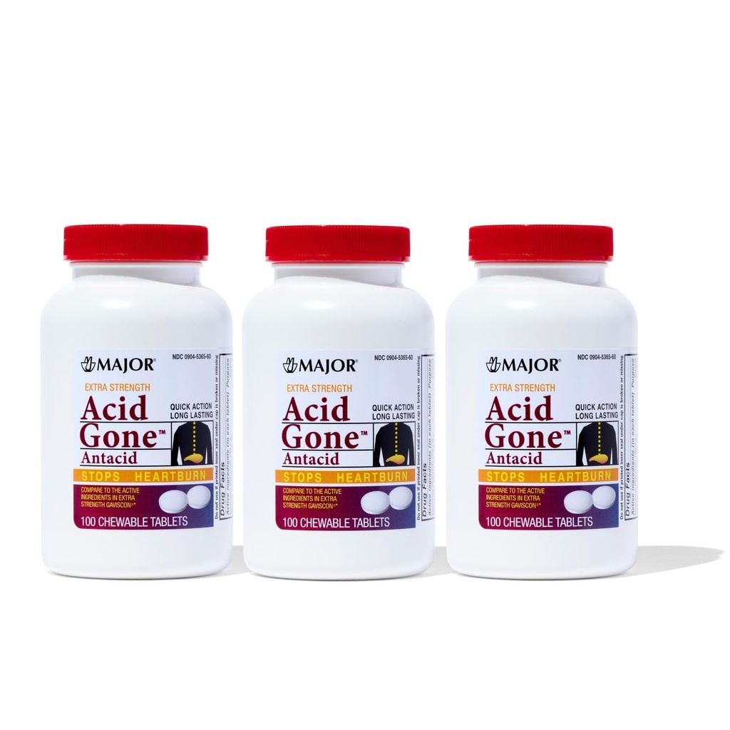 Veľká kyselina preč extra sila antacidum žuvacie tablety - Anti-Acid Relief - Acid Reflux Medicine pre dospelých - Narušenie žalúdka, kyslé tráviace ťažkosti a úľava od pálenia - Long-Lasting - 100 počet (3 balenia)