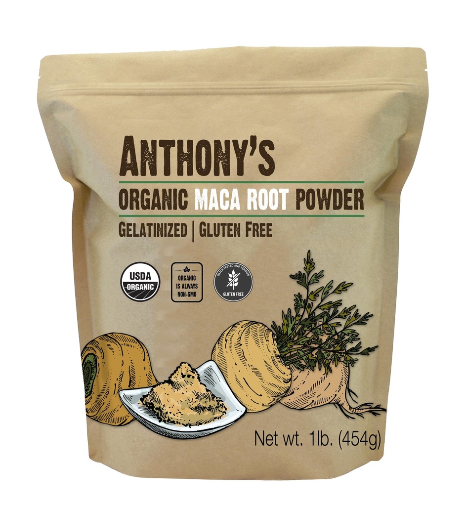 Anthonyho organický Maca Root Powder, 1 LB, želatínovaný pre vylepšenú biodostupnosť, bez lepku, Non GMO