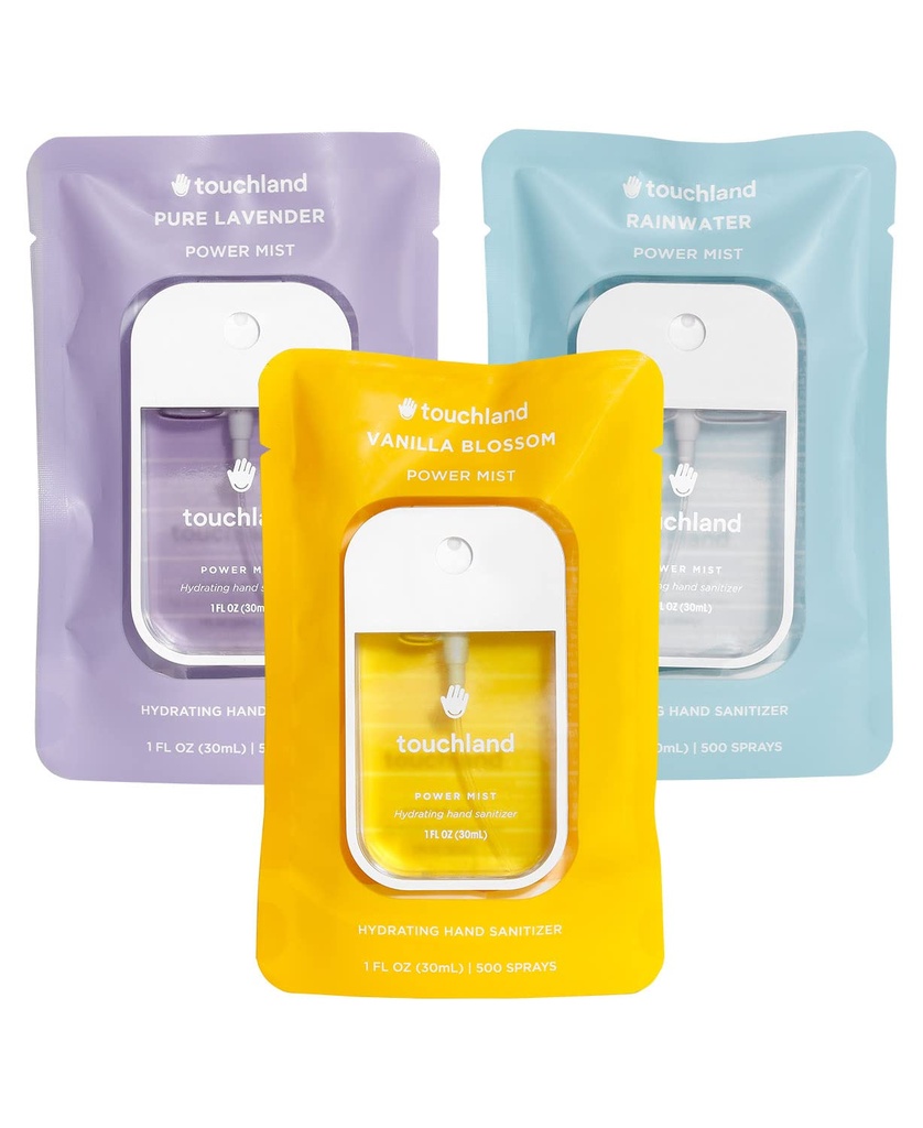 Touchland Power Mist Hydrating Hand Sanitizer Spray, BLOSSOM Trio Set (Lavender, Vanilla, Rainwater), 1 FL. OZ. Cestovné veľkosti (Set of 3)
