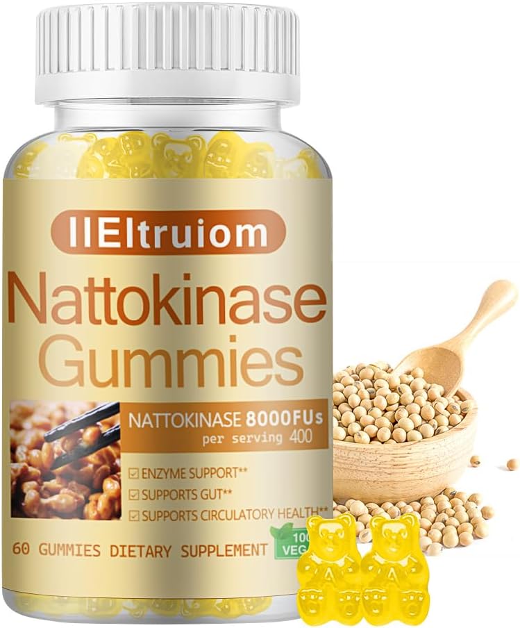 Nattokináza Supplement 8 000 FU(400mg) Per Serving, Hawthorn & Beet Root Extract, Nattokináza Gummies Traditional Natto Extract Source, 60 Counts