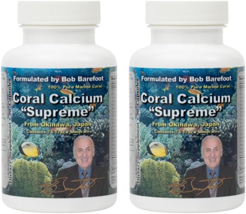 Bobs Najlepšie Coral Calcium Supreme I 100% Pure Marine Coral, 74 Trace Minerals I 90 Kapsule, balenie po 2