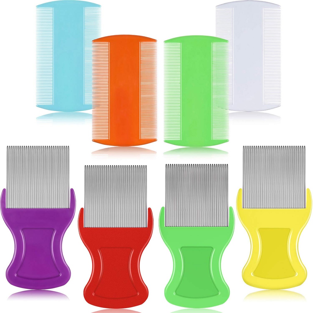 Maity 8 Pieces Flea Lice Combs Double Sided Lice and Nit odstránenie vlasov Grooming Plastic and Metal Comb for Humans Pets (3,5 x 2 palce, 3,54 x 1,57 palca,oranžová, modrá, purpurová, biela)