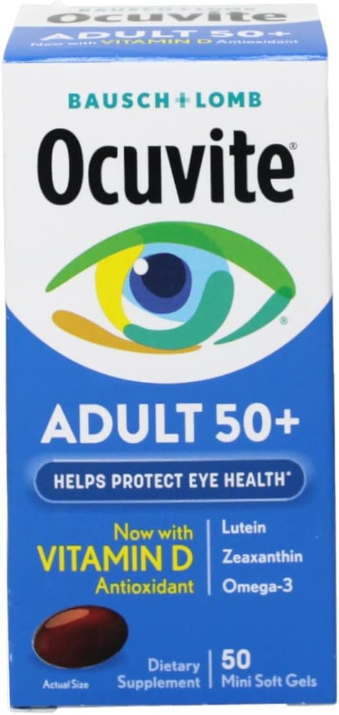 Ocuvite Adult 50+ Eye Vitamíny a minerálne doplnky s luteínom, Zeaxantínom a Omega-3, 50 grófov (dávka 10)