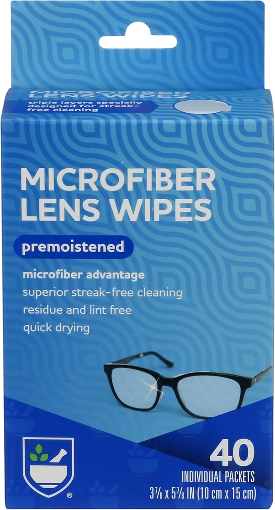 Rite Aid Očná starostlivosť Microfiber Lens Wipes, Predvlhčený, Individuálne zabalené pakety - 40 Gróf 