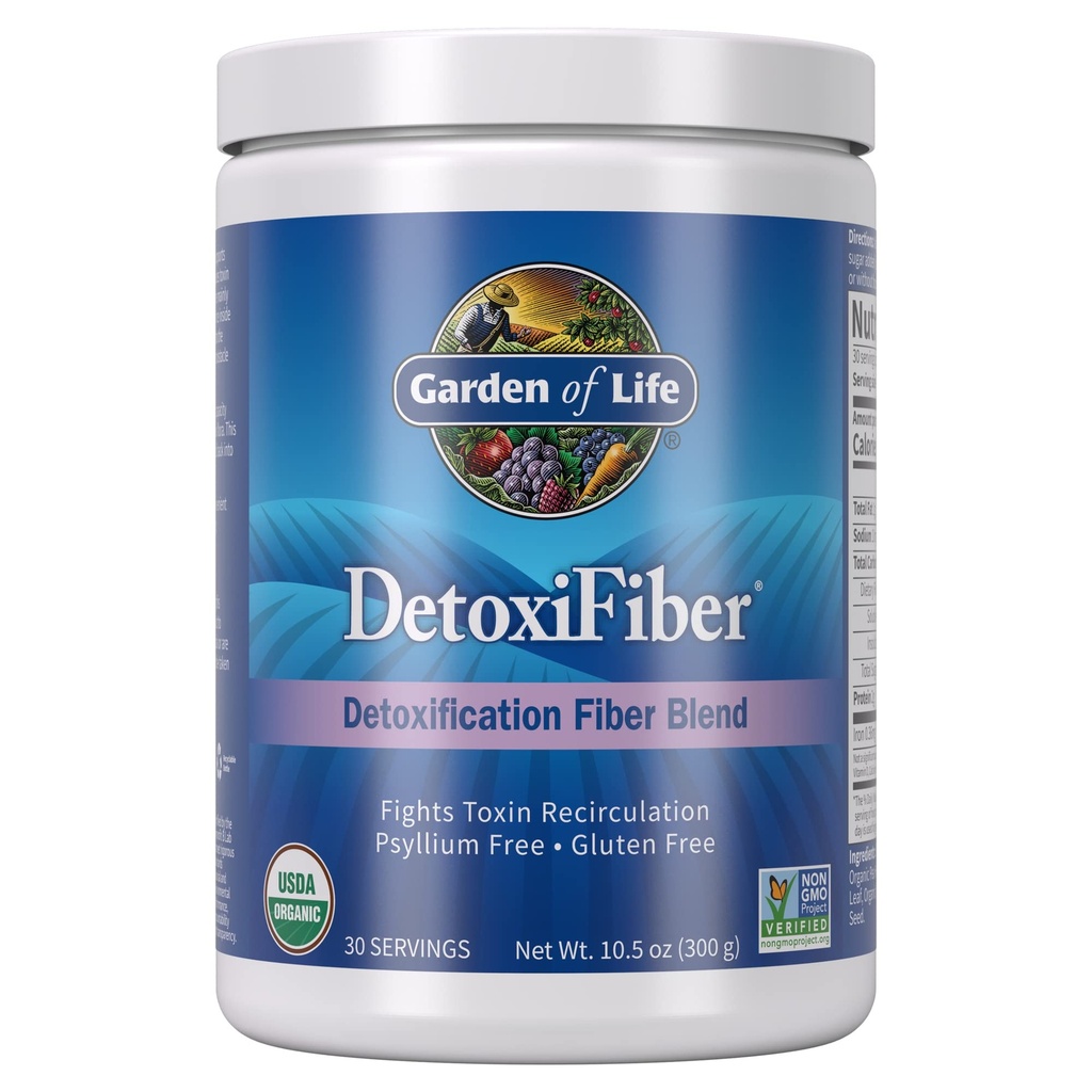 Záhrada života Organické Neochutené Fiber Powder Detox Blend s Chia, lucerna a jačmeň pre bylinné čistenie, Gut Health Support - Detoxifiber - Non-GMO, Gluten-free, Psyllium Free, Vegan, 30 Servings