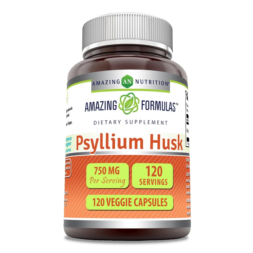 Amazing Formules Psyllium Husk 750mg Veggie Capsules Supplement 