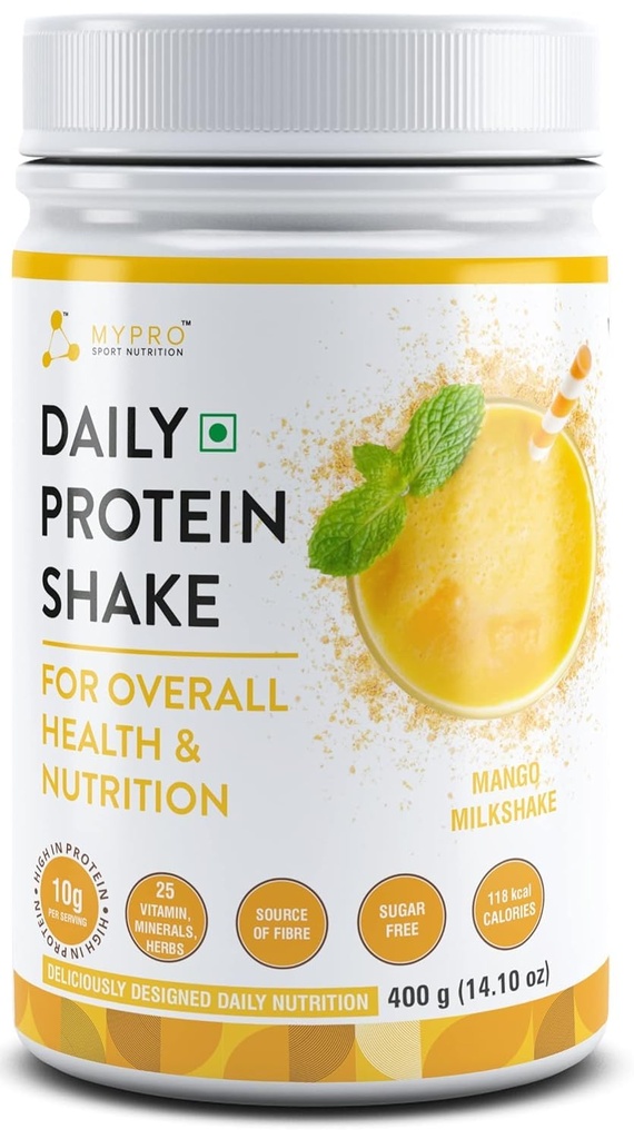 Generic QURA Daily Protein Shake 118 kcal Kalórie,25 Vitamíny,Mineraly & 7 bylín,Poskytovať energiu,Podporovať imunitu a kosti Zdravie-Pre mužov a ženy Mango mlieko Shake Archív -400Gm-40 Slúži