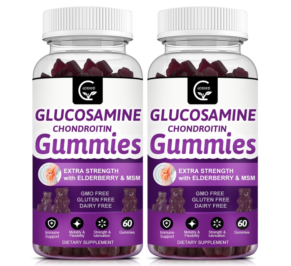 GORNVB Glukozamín Chondroitín Gummy s extra silou MSM a bazy - Flexibility Support, Antioxidant Immune Suplement for Adult for Adults, Men & Women - 60 Chondroitin Gummies (2 balenia)