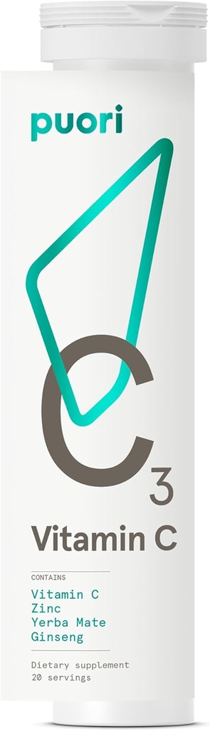 Puori C3 vitamín C doplnok pre imunitné a antioxidačné podporu - 20 porcií - vitamín C, zinok, Yerba Mate, ženšen pomáha bojovať s únavou a kognitívne funkcie