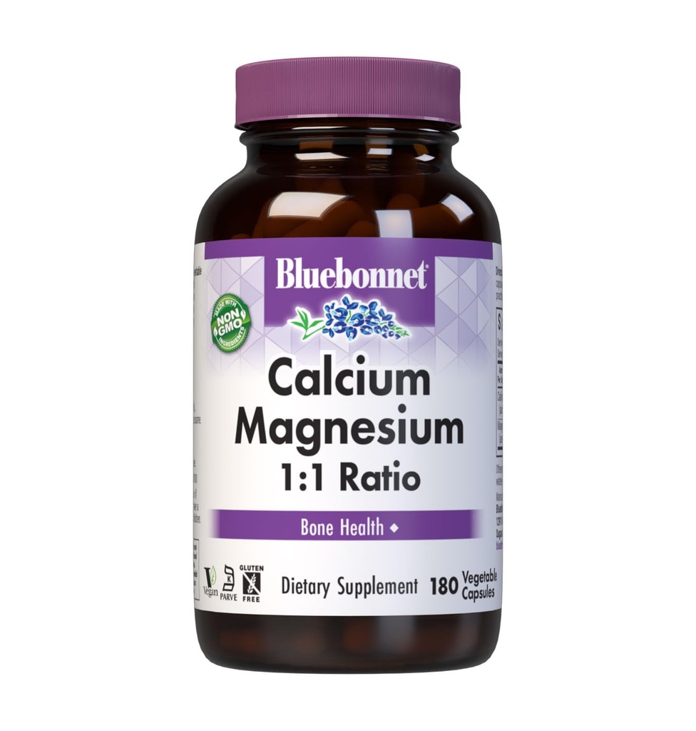 BlueBonnet Calcium Magnézium 1:1 Pomer Vegetarian Kapsule, 180 Počet, biela