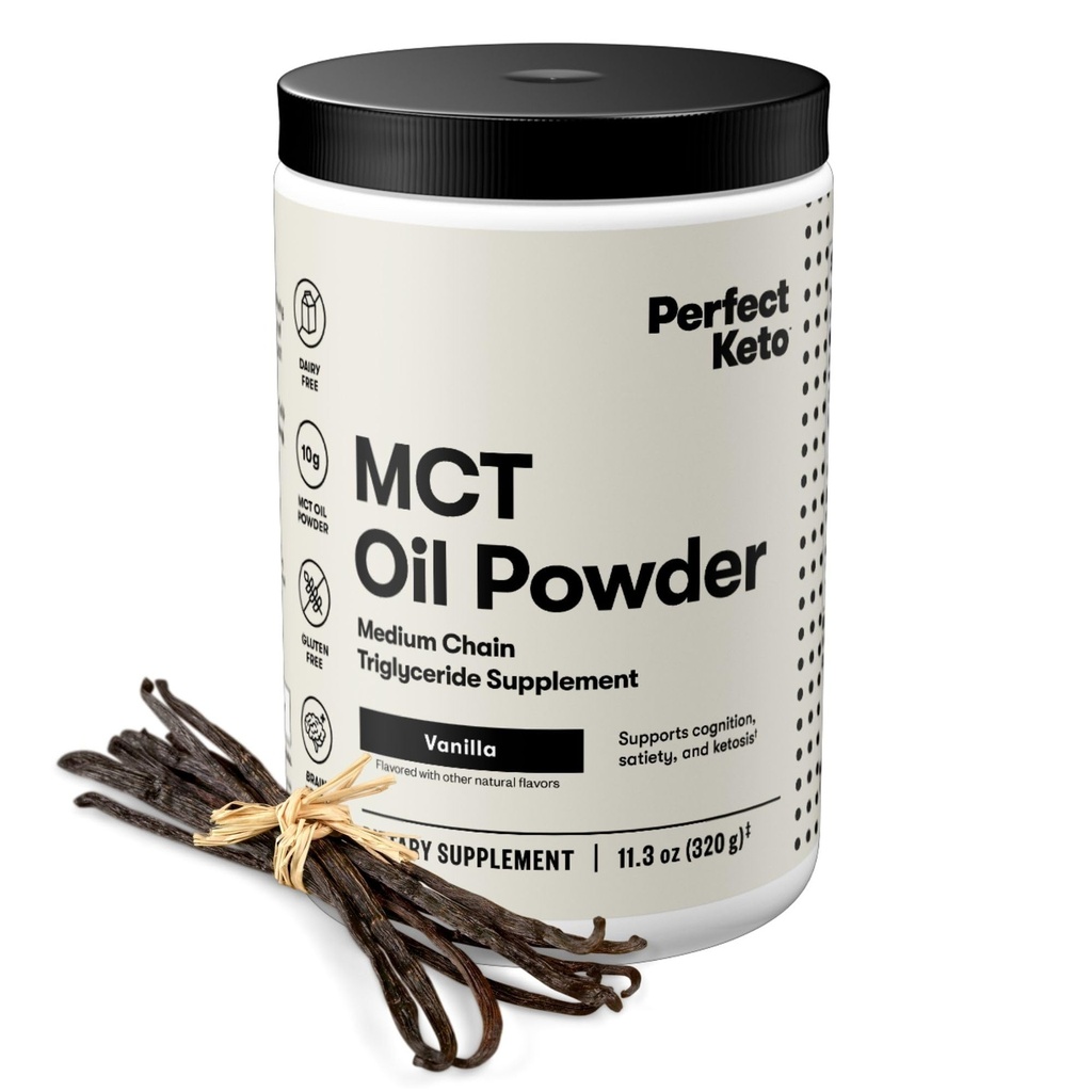 Perfect Keto 7g MCT Oil Powder, Medium Chain Triglyceridy Supplement, Non Dairy Coffee Creamer for Keto Diet, Ketogenic MCT Oil Mix for Coffee, Smoothie, Protein Shakes and Tea, Vanilla, 30 Servings