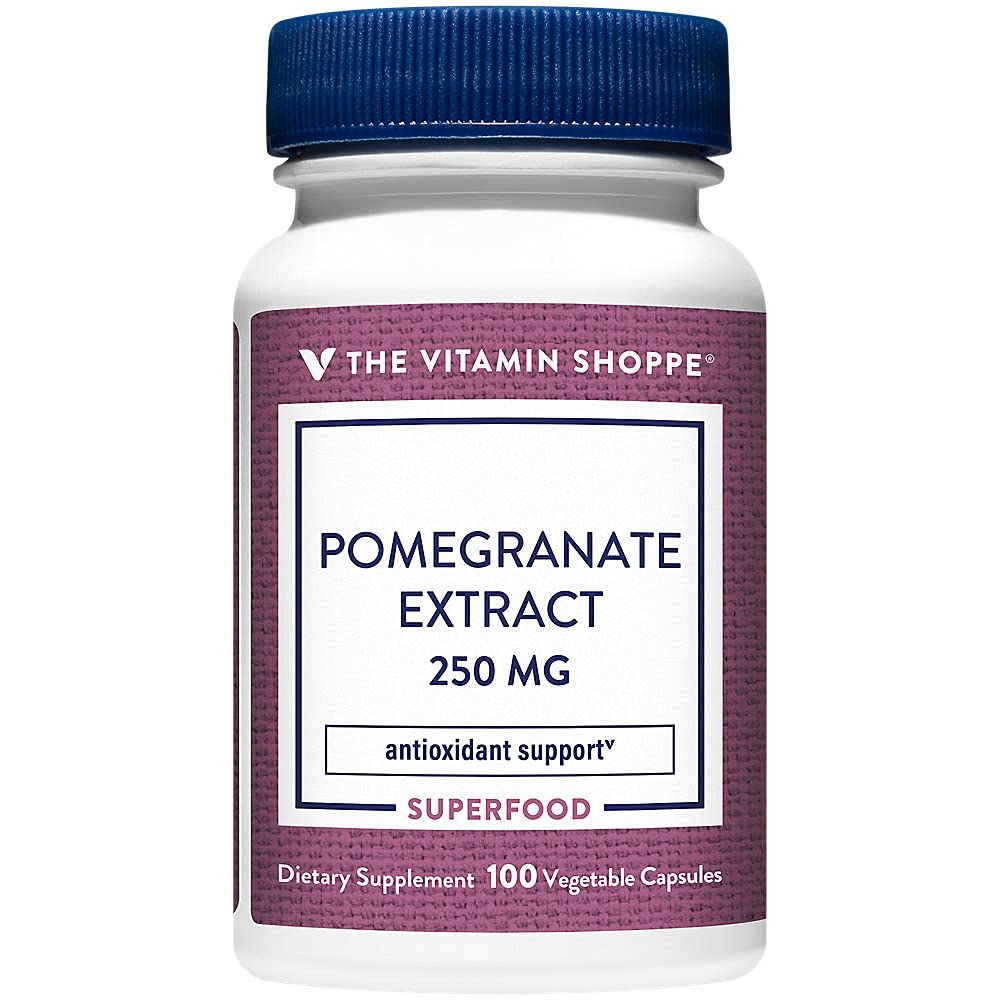 Vitamín Shoppe Pomegranate Extract 250MG, Antioxidant, ktorý podporuje bunkové zdravie, Superfood (100 Veggie Kapsule)