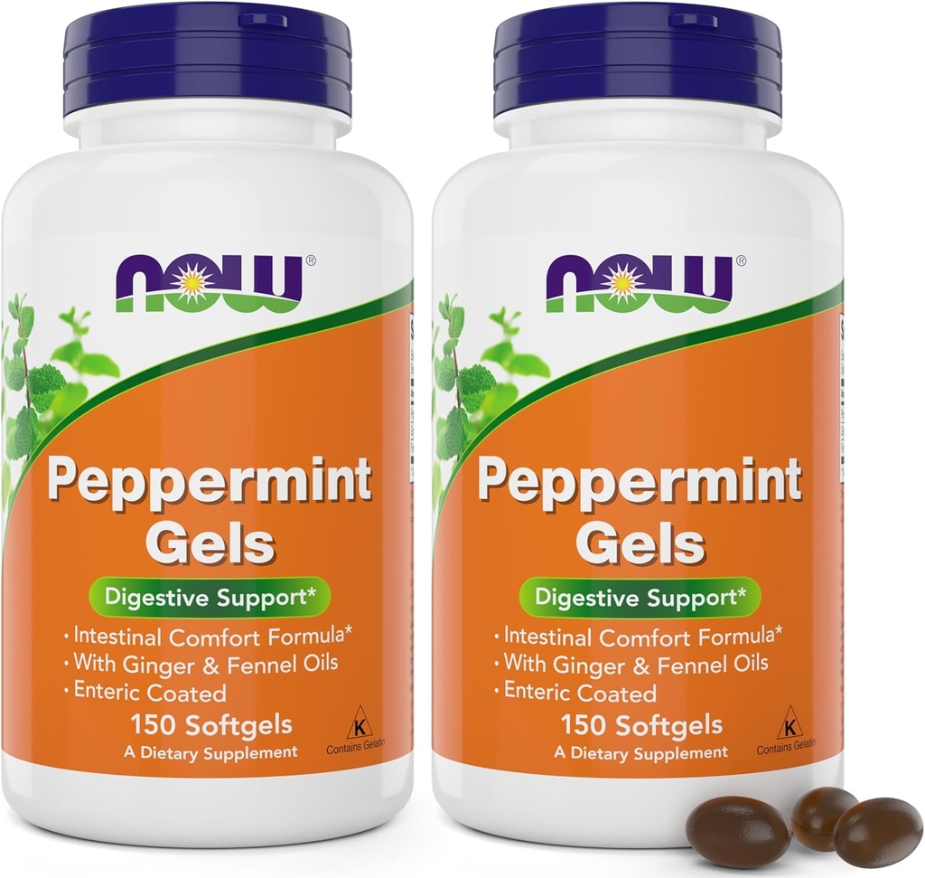 Teraz Peppermint gély s zázvorovým olejom a feniklom olej, 150 Softgels (Pack of 2), Enteric potiahnuté