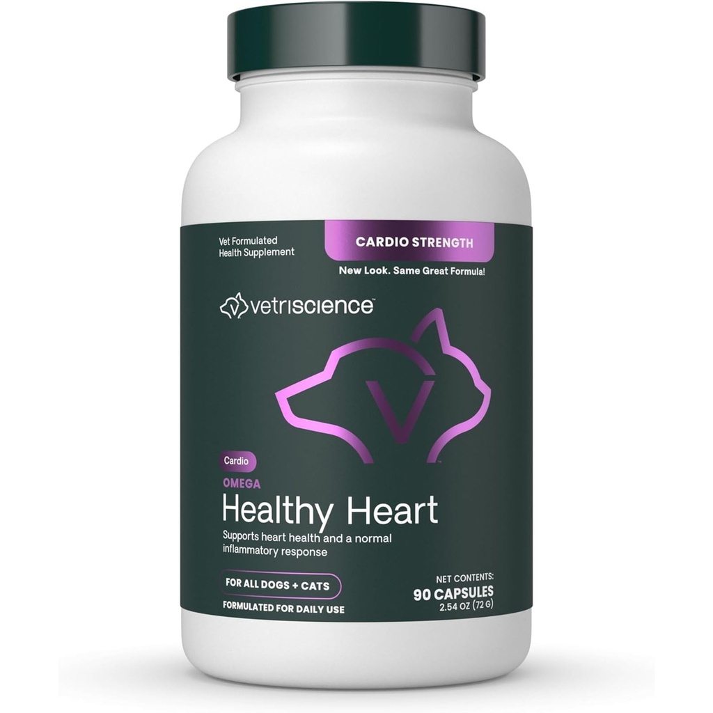 VetriScience Omega Zdravé srdce Easy-Open Kapsule, Cardio Sila Taurín a Omega-3 doplnok pre psy a mačky, Heart Suplement for Pets, 90 Gróf