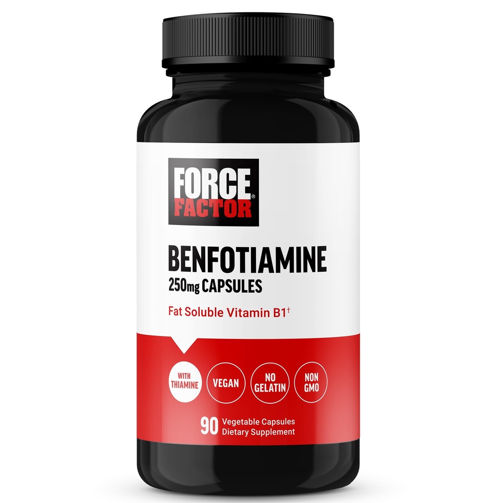 FORCE FACTOR Benfotiamín Plus Tiamín Supplement, Tuk Rozpustný vitamín B1 pre vysokú absorpciu, non-GMO, Vegan, 90 Rastlinné kapsuly