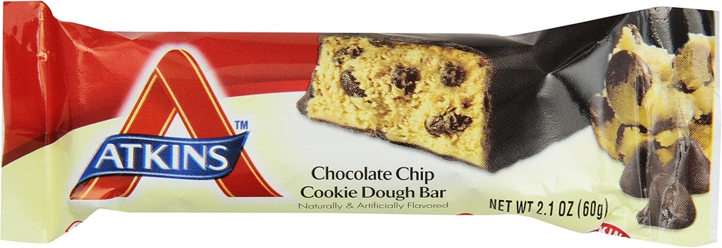 Atkins Chocolate Chip Cookie Dough Protein Meal Bar, High Fiber, 1g Cukor, 3g Net Carbs, Nahradenie jedla, 5 počet (Pack of 6)