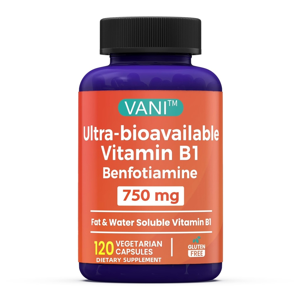 VANI vitamín B1 s 750 mg Benfotiamín, 2 v 1 Rozšírená formula - Fat & Water Rozpustný tiamín B1 doplnok 