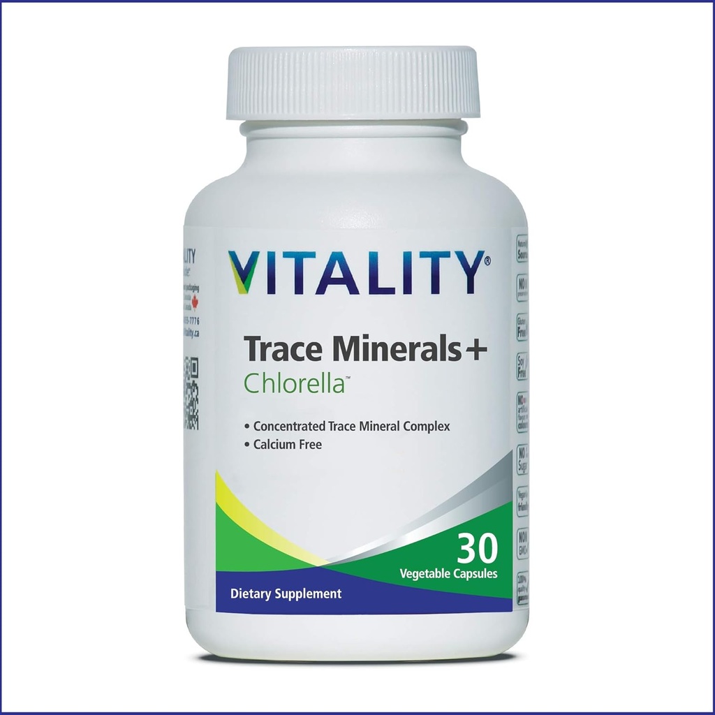Vitalita Trace Minerals + Chlorella 30 Days/Capsules-Canadian-Made Full Spectrum Mineral Complex  Vegán, bez alergií.