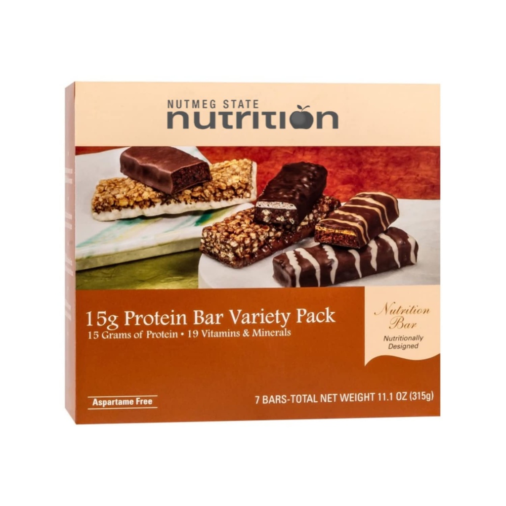 Muškátová State Nutrition High Protein Snack and Meal Replacement Bar/Diet Bars - 15g Protein Bar Pack (7ct) - Trans Fat Free, Aspartam Free, Kosher, High Fiber