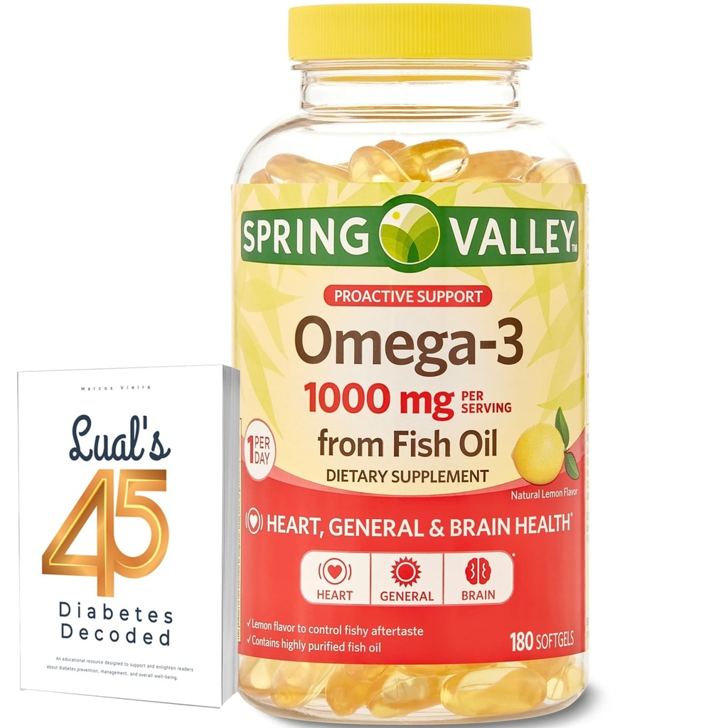Jar Valley Omega-3 Fish Oil Soft Gels, 1000 mg, 180 Počet, Dietary Supplement, Omega-3 Mastné kyseliny Bundle s Lual 45 Diabetes dekódované