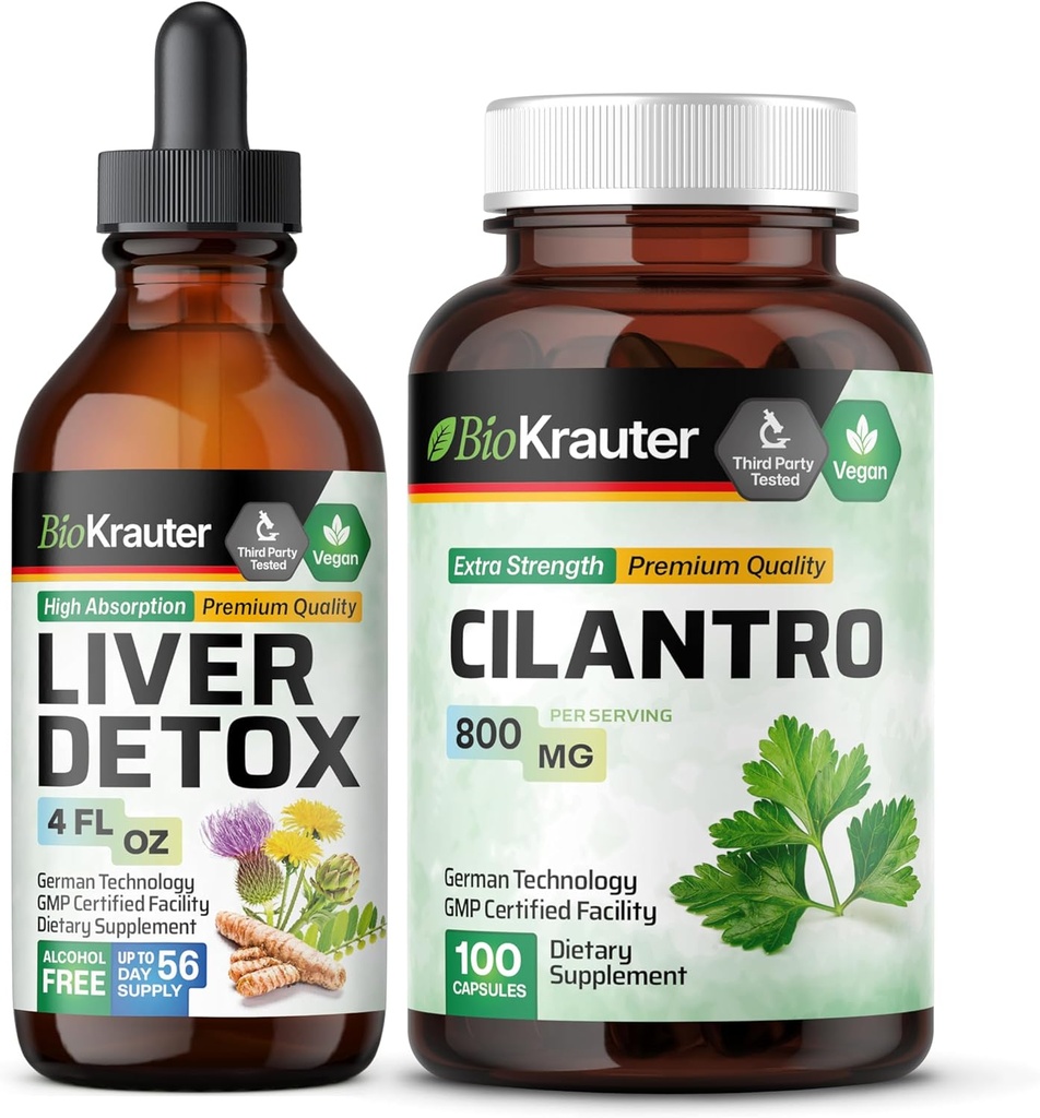 BIO KRAUTER Pečeň Detox Tincture 4 Fl. Oz. & Cilantro 100 kapsuly