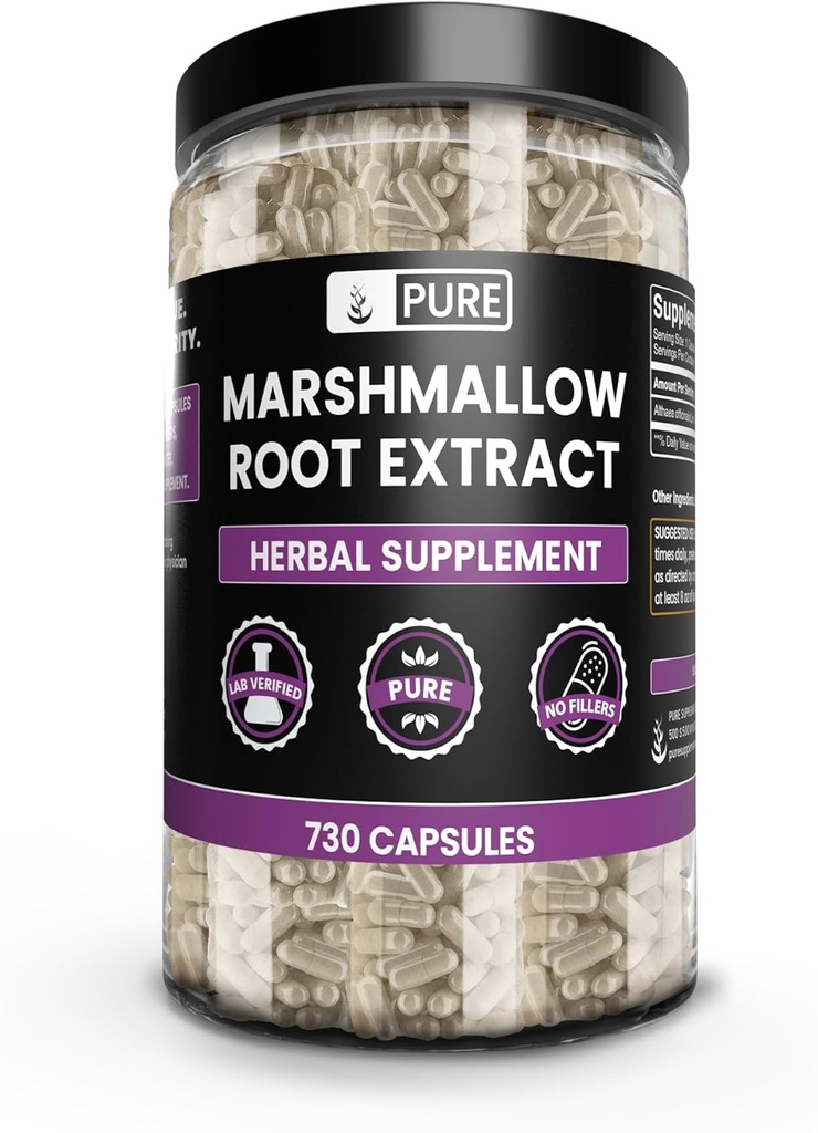 PURE ORIGINÁL SUROVINY Marshmallow Root (730 kapsuly) Žiadne horčík alebo ryžové výplne, vždy čisté, Lab Overené
