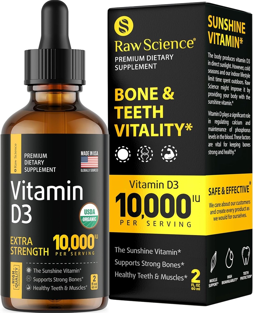 Tekuté kvapky vitamínu D - vitamín D3 10 000 IU pre rýchlejšie vstrebávanie - pomáha podporovať silné kosti a zdravé srdce - Vit D3 pre funkciu nálady a imunitného systému - vysoká dávka D3 Vitamín Sublingválne - 2 fl oz